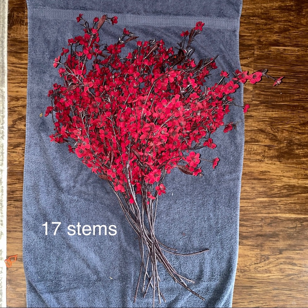 17 Artificial Red Cherry Blossom Flower Stems